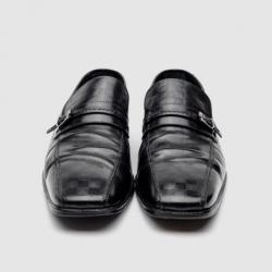 Pre Owned Louis Vuitton Damier Graphite Calfskin Loafers With Buckle Straps Size 43.5