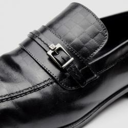 Pre Owned Louis Vuitton Damier Graphite Calfskin Loafers With Buckle Straps Size 43.5