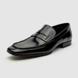 Pre Owned Louis Vuitton Black Glazed Leather Loafers Size 40