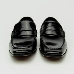 Pre Owned Louis Vuitton Black Glazed Leather Loafers Size 40
