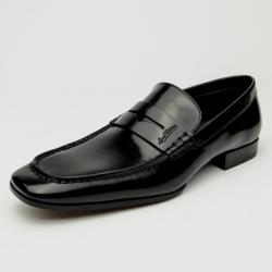 Pre Owned Louis Vuitton Black Glazed Leather Loafers Size 40