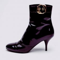 Pre Owned Louis Vuitton Purple Metallic Leather Ankle Boots Size 38.5