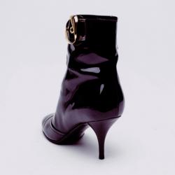 Pre Owned Louis Vuitton Purple Metallic Leather Ankle Boots Size 38.5