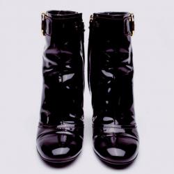 Pre Owned Louis Vuitton Purple Metallic Leather Ankle Boots Size 38.5