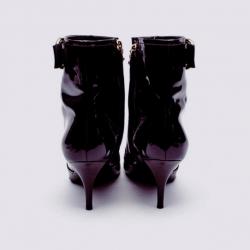 Pre Owned Louis Vuitton Purple Metallic Leather Ankle Boots Size 38.5