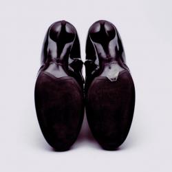 Pre Owned Louis Vuitton Purple Metallic Leather Ankle Boots Size 38.5