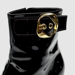 Pre Owned Louis Vuitton Purple Metallic Leather Ankle Boots Size 38.5