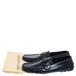 Pre Owned Louis Vuitton Navy Blue Leather Monte Carlo Loafers Size 41.5