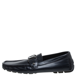 Pre Owned Louis Vuitton Navy Blue Leather Monte Carlo Loafers Size 41.5