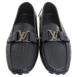 Pre Owned Louis Vuitton Navy Blue Leather Monte Carlo Loafers Size 41.5