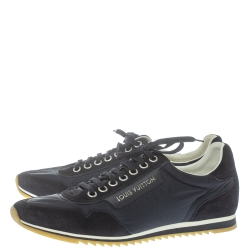 Pre Owned Louis Vuitton Blue Suede Leather And Nylon Trainers Low Top Sneakers Size 44