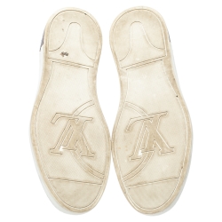 Pre Owned حذاء رياضى لوى فيتون مرتفع من أعلى لاين أب جلد وكانفاس مونوغرامى بنى / أبيض مقاس 40