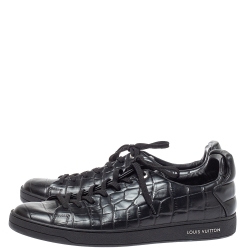 Pre Owned Louis Vuitton Black Crocodile Embossed Leather Frontrow Sneakers Size 43