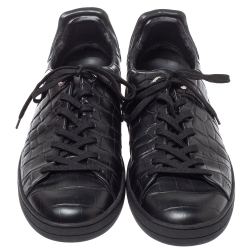 Pre Owned Louis Vuitton Black Crocodile Embossed Leather Frontrow Sneakers Size 43