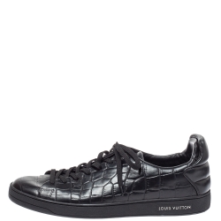 Pre Owned Louis Vuitton Black Crocodile Embossed Leather Frontrow Sneakers Size 43