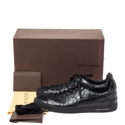 Pre Owned Louis Vuitton Black Crocodile Embossed Leather Frontrow Sneakers Size 43