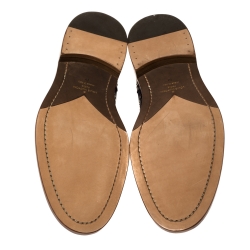 Pre Owned Louis Vuitton Blue/Burgundy Brogue Leather and Denim Lace Up Derby Size 46