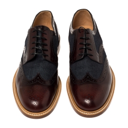 Pre Owned Louis Vuitton Blue/Burgundy Brogue Leather and Denim Lace Up Derby Size 46