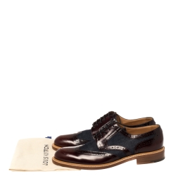 Pre Owned Louis Vuitton Blue/Burgundy Brogue Leather and Denim Lace Up Derby Size 46