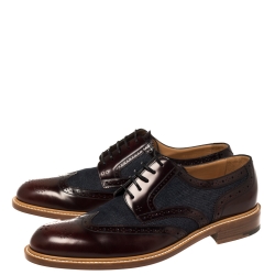 Pre Owned Louis Vuitton Blue/Burgundy Brogue Leather and Denim Lace Up Derby Size 46