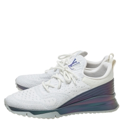 Pre Owned Louis Vuitton White Knit Fabric Aftergame Lace Up Sneakers Size 41.5