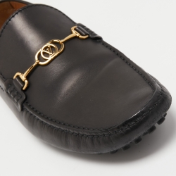 Pre Owned Louis Vuitton Black Leather Slip on Loafers Size 42.5