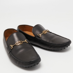 Pre Owned Louis Vuitton Black Leather Slip on Loafers Size 42.5