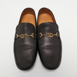Pre Owned Louis Vuitton Black Leather Slip on Loafers Size 42.5