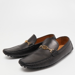 Pre Owned Louis Vuitton Black Leather Slip on Loafers Size 42.5