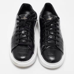 Louis Vuitton Black Croc Embossed Leather Frontrow Sneakers Size 41