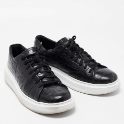 Louis Vuitton Black Croc Embossed Leather Frontrow Sneakers Size 41