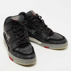 مملوكة مسبقًا Louis Vuitton Black/Grey Suede, Fabric and Monogram Canvas LV Trainer Sneakers Size 44