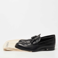 Louis Vuitton Black Brogue Leather Tassel Slip On Loafers Size 40