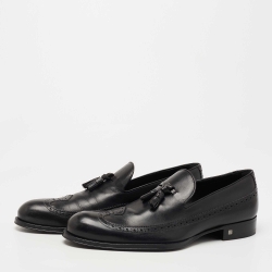 Louis Vuitton Black Brogue Leather Tassel Slip On Loafers Size 40