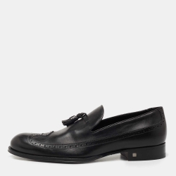 Louis Vuitton Black Brogue Leather Tassel Slip On Loafers Size 40