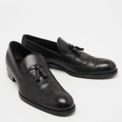 Louis Vuitton Black Brogue Leather Tassel Slip On Loafers Size 40