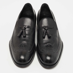 Louis Vuitton Black Brogue Leather Tassel Slip On Loafers Size 40
