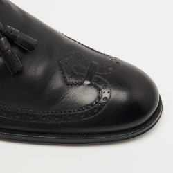 Louis Vuitton Black Brogue Leather Tassel Slip On Loafers Size 40