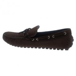 Pre Owned Louis Vuitton Brown Petit Damier Suede Navajo Loafers Size 42