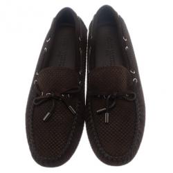 Pre Owned Louis Vuitton Brown Petit Damier Suede Navajo Loafers Size 42