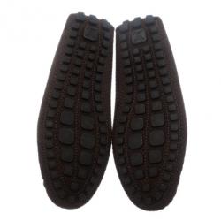 Pre Owned Louis Vuitton Brown Petit Damier Suede Navajo Loafers Size 42