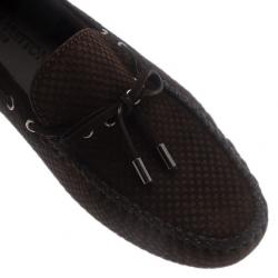 Pre Owned Louis Vuitton Brown Petit Damier Suede Navajo Loafers Size 42