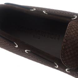 Pre Owned Louis Vuitton Brown Petit Damier Suede Navajo Loafers Size 42