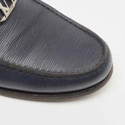 Pre Owned Louis Vuitton Navy Blue Leather Slip On Loafers Size 41.5