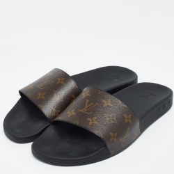 Pre Owned Louis Vuitton Brown Monogram Canvas Waterfront Flat Slides Size 42