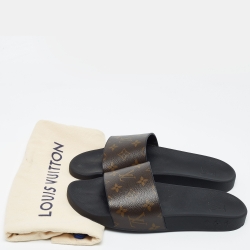 Pre Owned Louis Vuitton Brown Monogram Canvas Waterfront Flat Slides Size 42