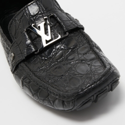 Pre Owned Louis Vuitton Black Crocodile Leather Monte Carlo Loafers Size 43.5 