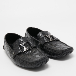 Pre Owned Louis Vuitton Black Crocodile Leather Monte Carlo Loafers Size 43.5 