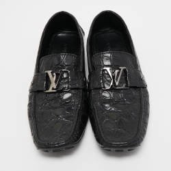Pre Owned Louis Vuitton Black Crocodile Leather Monte Carlo Loafers Size 43.5 