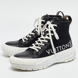 Louis Vuitton Black/Brown Monogram Canvas and Leather Squad High Top Sneakers Size 40